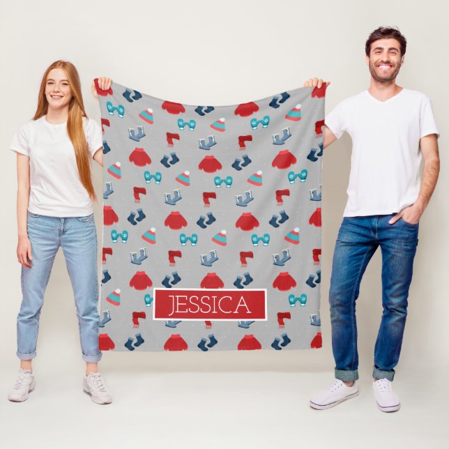 Winter Fashion Accessories Pattern Personalised Fleece Blanket (In Situ)