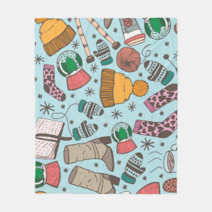 Winter Fashion Doodle Sketch Pattern Fleece Blanket