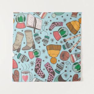 Winter Fashion Doodle Sketch Pattern Tapestry