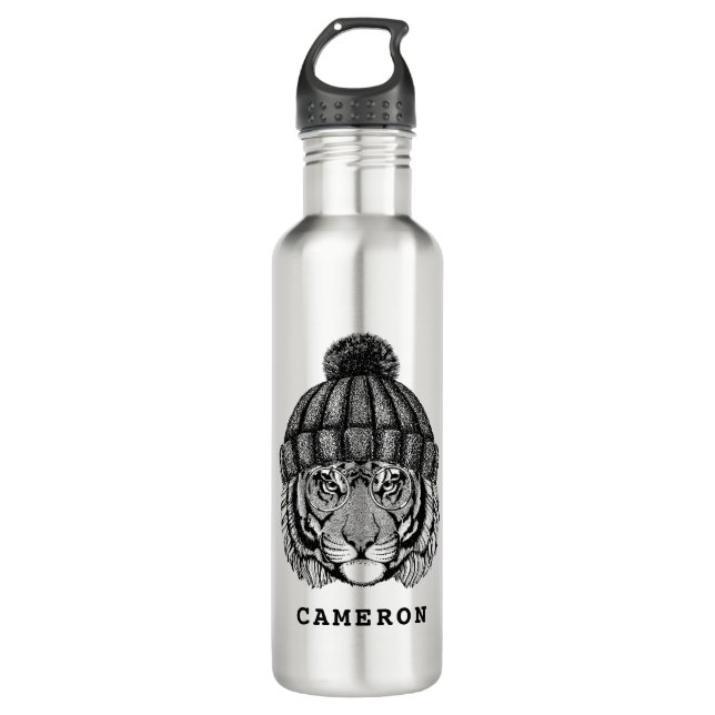 Winter Fashion Ready Tiger | Add Your Name 710 Ml Water Bottle (Front)