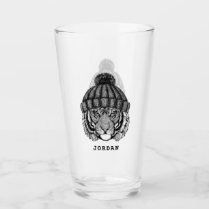 Winter Fashion Ready Tiger   Add Your Name Glass