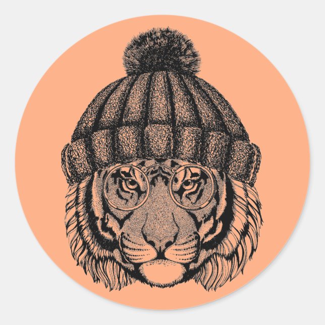 Winter Fashion Ready Tiger Classic Round Sticker (Front)
