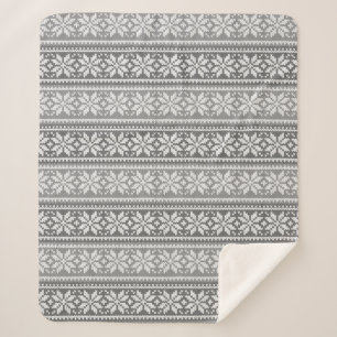 Winter Faux Knit Sweater Grey Snowflake Pattern Sherpa Blanket