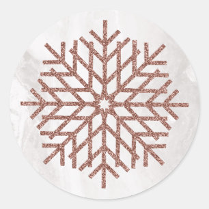 Winter Faux Rose Gold Snowflakes Classic Round Sticker