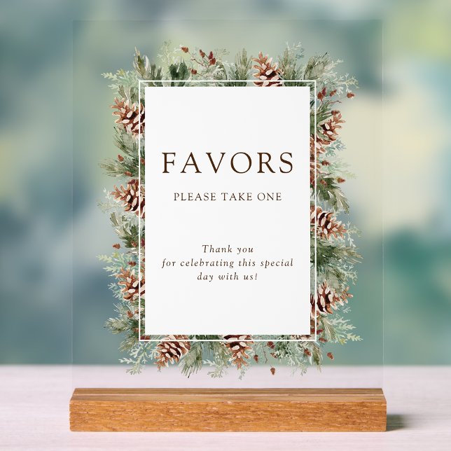 Winter Favours Acrylic Sign (Pine Forest Winter Favors Acrylic Sign by Painted Paperie)