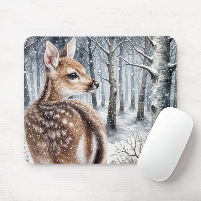 Winter Fawn In a Forest Mouse Mat (With Mouse)
