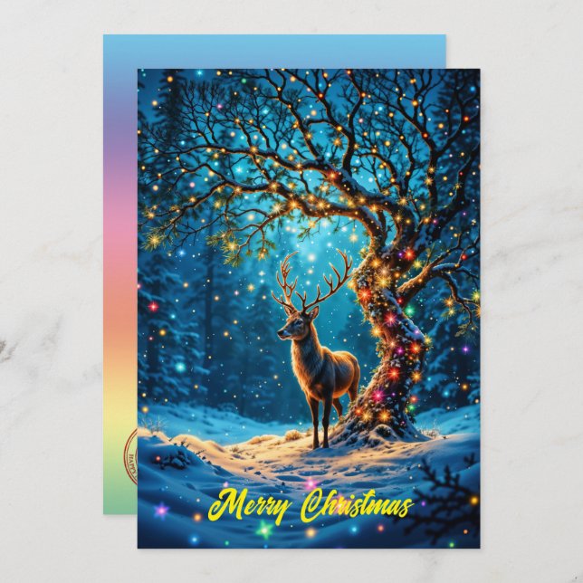 Winter festive cute deer Christmas forest  Invitation (Front/Back)