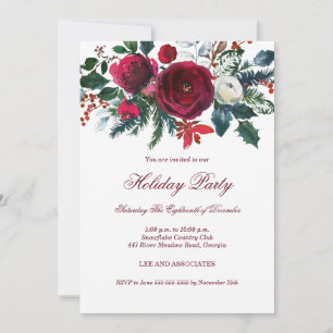 Winter Festive Floral Christmas Party Invitation