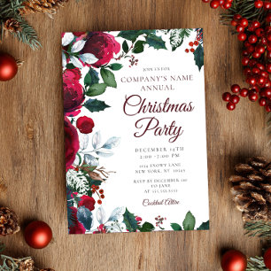 Winter Festive Floral Work Christmas Party Invitation