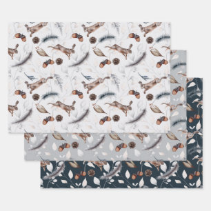 Winter Festive Rabbits Wrapping Paper Sheet