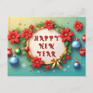 Winter Festive Wreath ❄️🎄 Poinsettia Ribbon Holiday Postcard