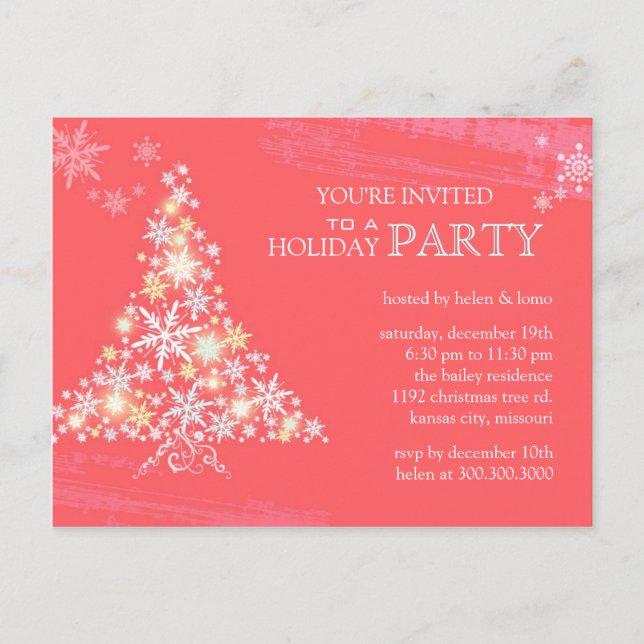 Winter Festivity Pink Holiday Party Invitation Postcard (Front)