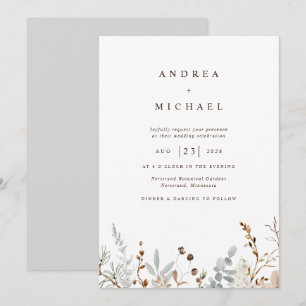 Winter Field Wildflowers Botanical Wedding Invitation