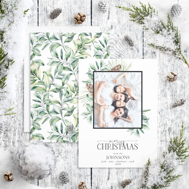 Winter Fir Cone Succulent Merry Christmas Photo Ho Holiday Card (Creator Uploaded)