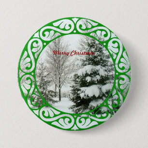 Winter Fir Trees, Merry Christmas 7.5 Cm Round Badge
