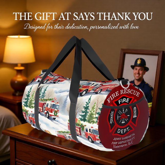 Winter Fire Truck Holiday Personalised Duffle Bag (Creator Uploaded)