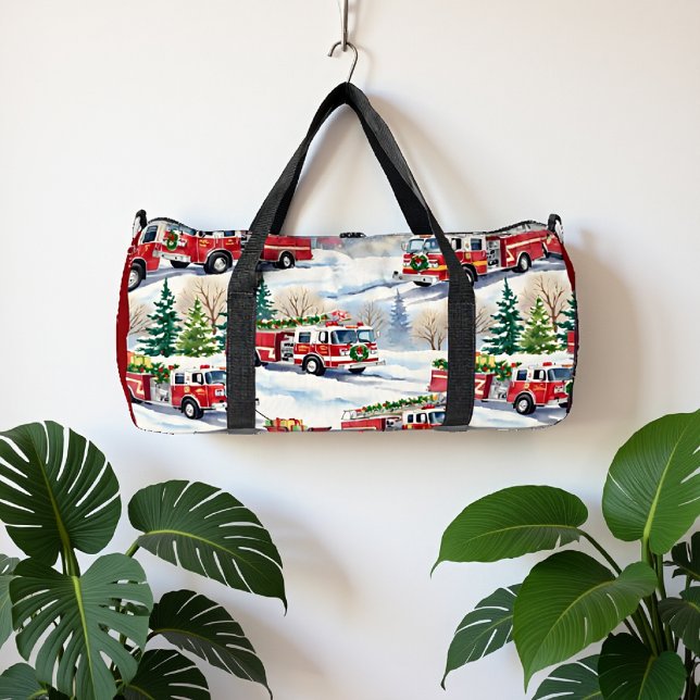 Winter Fire Truck Holiday Personalised Duffle Bag (Creator Uploaded)