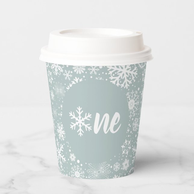 Winter First Birthday Paper Cups Snowflake One (Front)