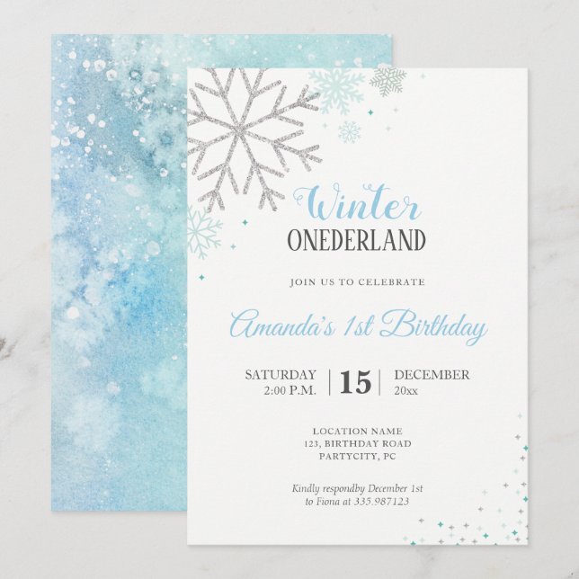 Winter first birthday Snowflakes Invitation (Front/Back)