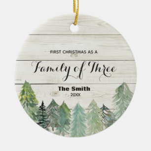 Winter First Christmas as a Family of Three Ceramic Tree Decoration