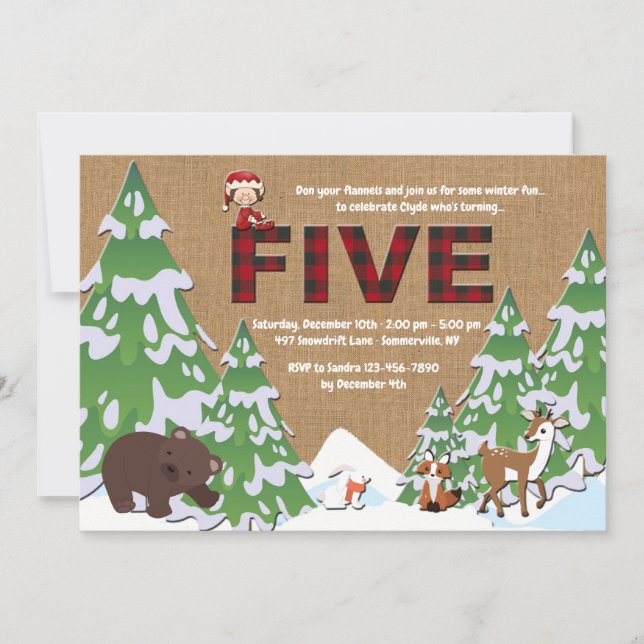 Winter Five Birthday Party Invitation (Front)