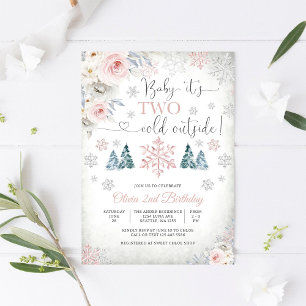 Winter Floral 2nd Birthday Invitation