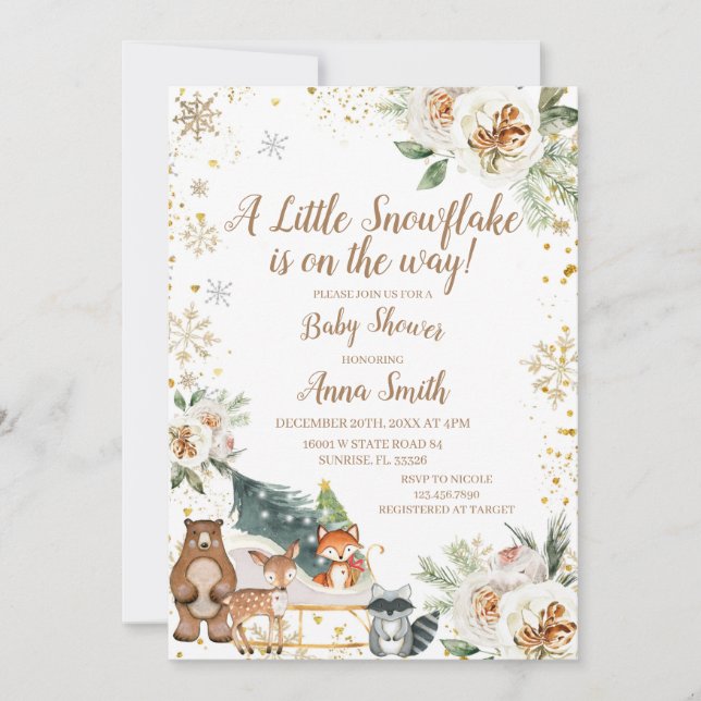 Winter Floral A little snowflake is on the way Invitation (Front)