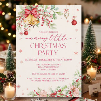Winter Floral A Merry Little Christmas Party Invitation