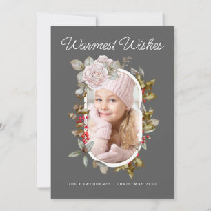 Winter Floral and Evergreens Holiday Photo Card