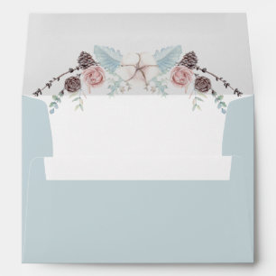 Winter floral and Foliage Watercolor Blue Wedding Envelope