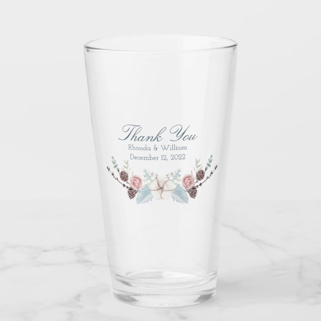 Winter floral and Foliage Watercolor Wedding  Glass (Front)