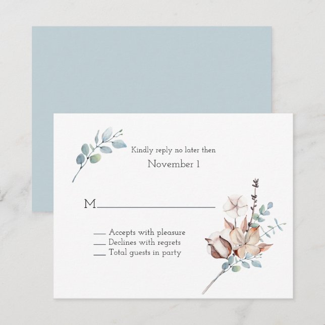 Winter floral and Foliage Watercolor Wedding RSVP  Invitation (Front/Back)