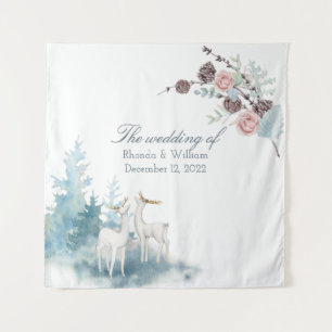 Winter floral and Foliage Watercolor Wedding Tapestry
