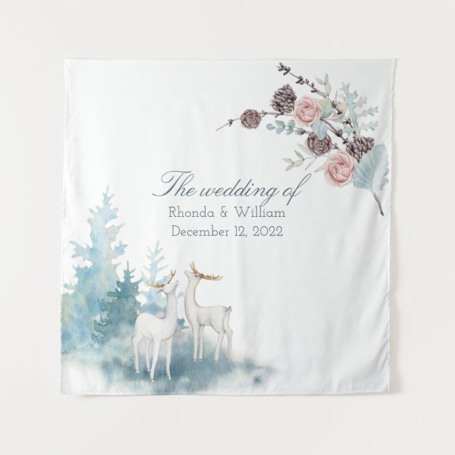 Winter floral and Foliage Watercolor Wedding Tapestry (Front)