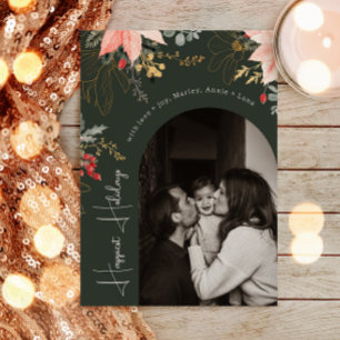 Winter Floral Arch Green Happiest Holidays Photo Holiday Card