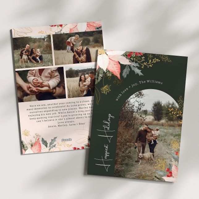Winter Floral Arch Happiest Holidays Five Photo Holiday Card (Creator Uploaded)
