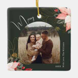 Winter Floral Arch Merry Christmas Holiday Ceramic Ornament
