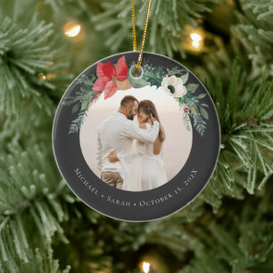 Winter Floral Arch Merry Christmas Photo Ceramic Tree Decoration