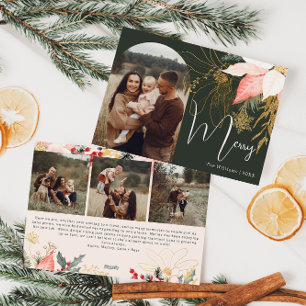 Winter Floral Arch Merry Four Photo Holiday Card