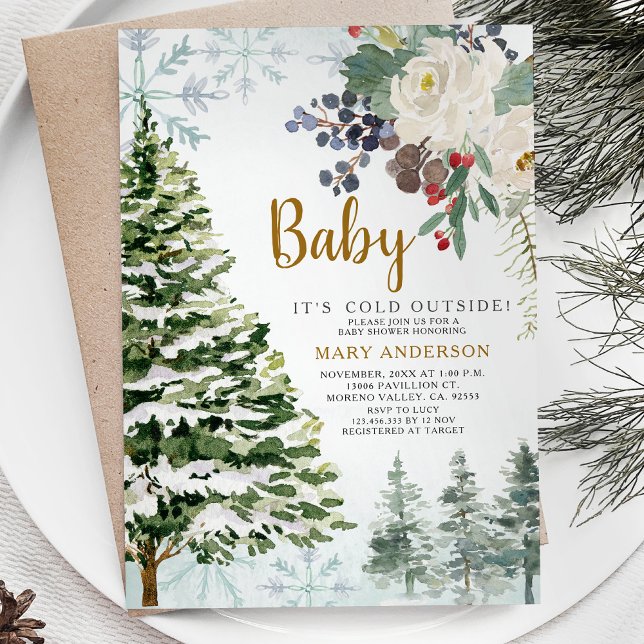 Winter Floral Baby Shower Forest Animals Invitation (Creator Uploaded)