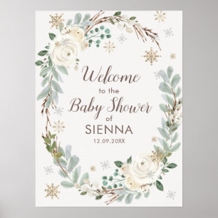 Winter Floral Baby Shower Welcome Sign
