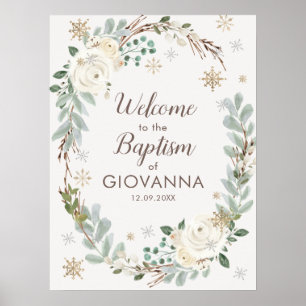 Winter Floral Baptism Welcome Sign