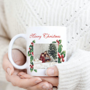Winter Floral Berries   Christmas   Family Photo Coffee Mug