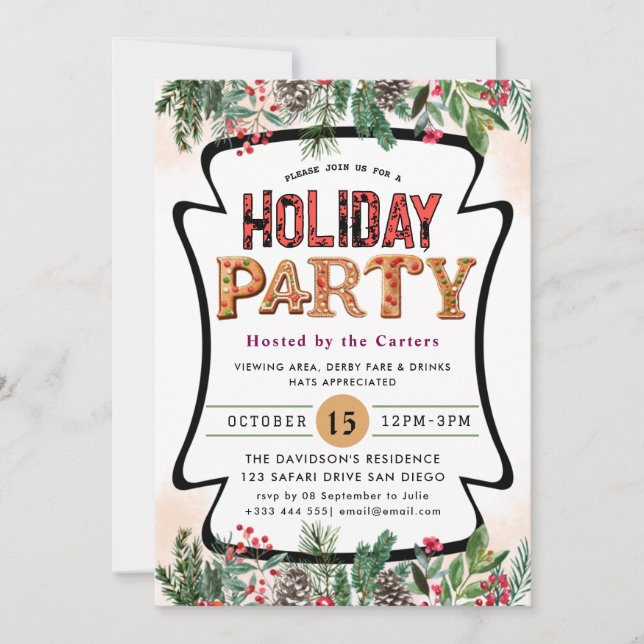 Winter Floral Berries  Holiday Party  Invitation (Front)