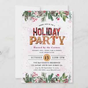 Winter Floral Berries Holiday Party Invitation