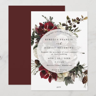 winter floral berry modern wedding invitation