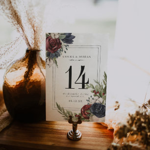 Winter Floral Boho Botanical Table Number Card