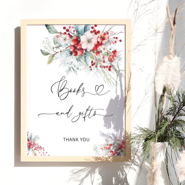 Winter Floral Books and Gifts Baby Shower Poster (Creator Uploaded)