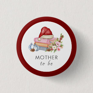Winter Floral Books Mother To Be Baby Shower  3 Cm Round Badge