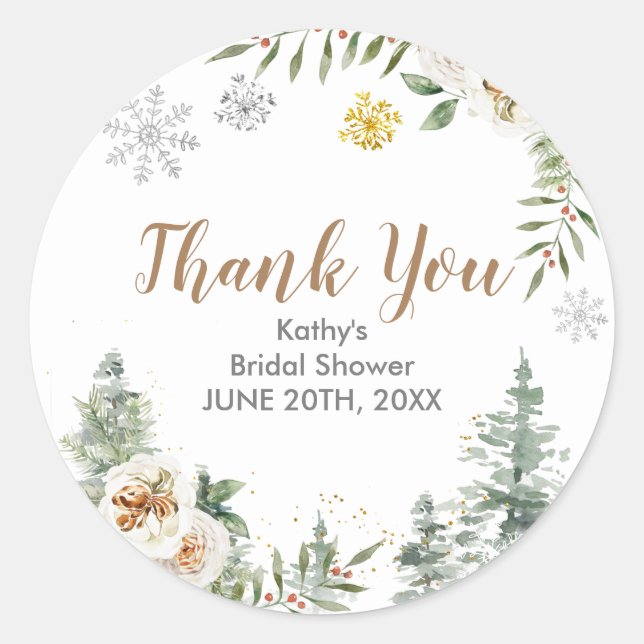 Winter Floral Bridal Shower Thank You Sticker (Front)